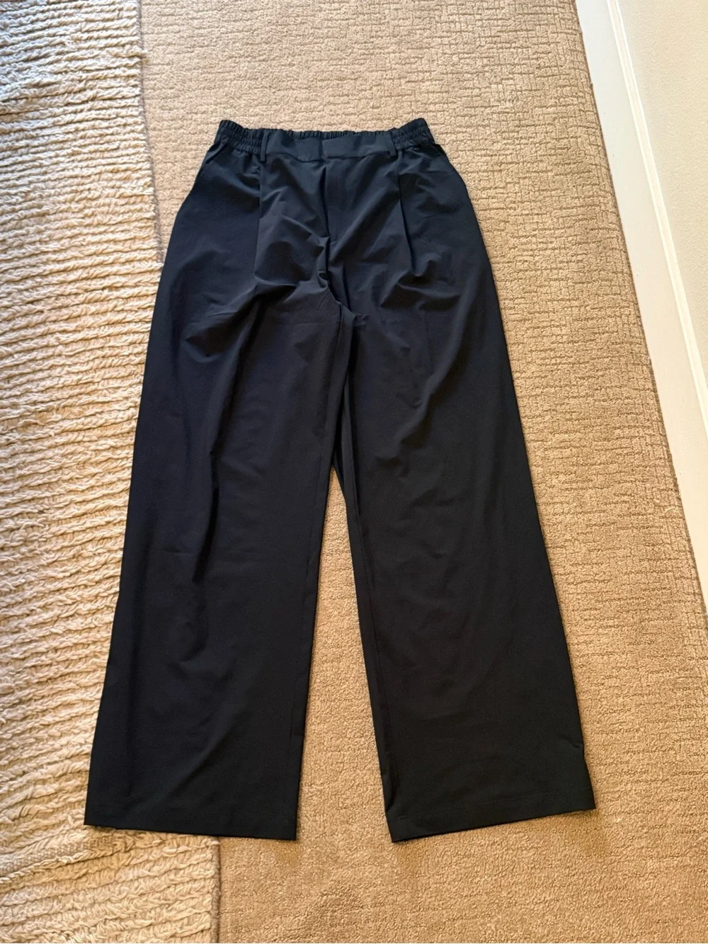 Black Wide-Leg Athletic Trouser Pants